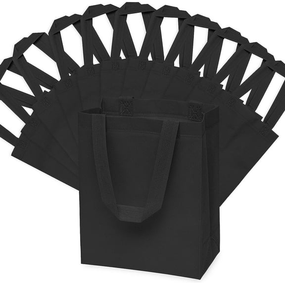 Zenpac Fabric Gift Bags, Small Black Shopping Bags, Reusable Tote Bags with Handles 8x4x10 12 Pack