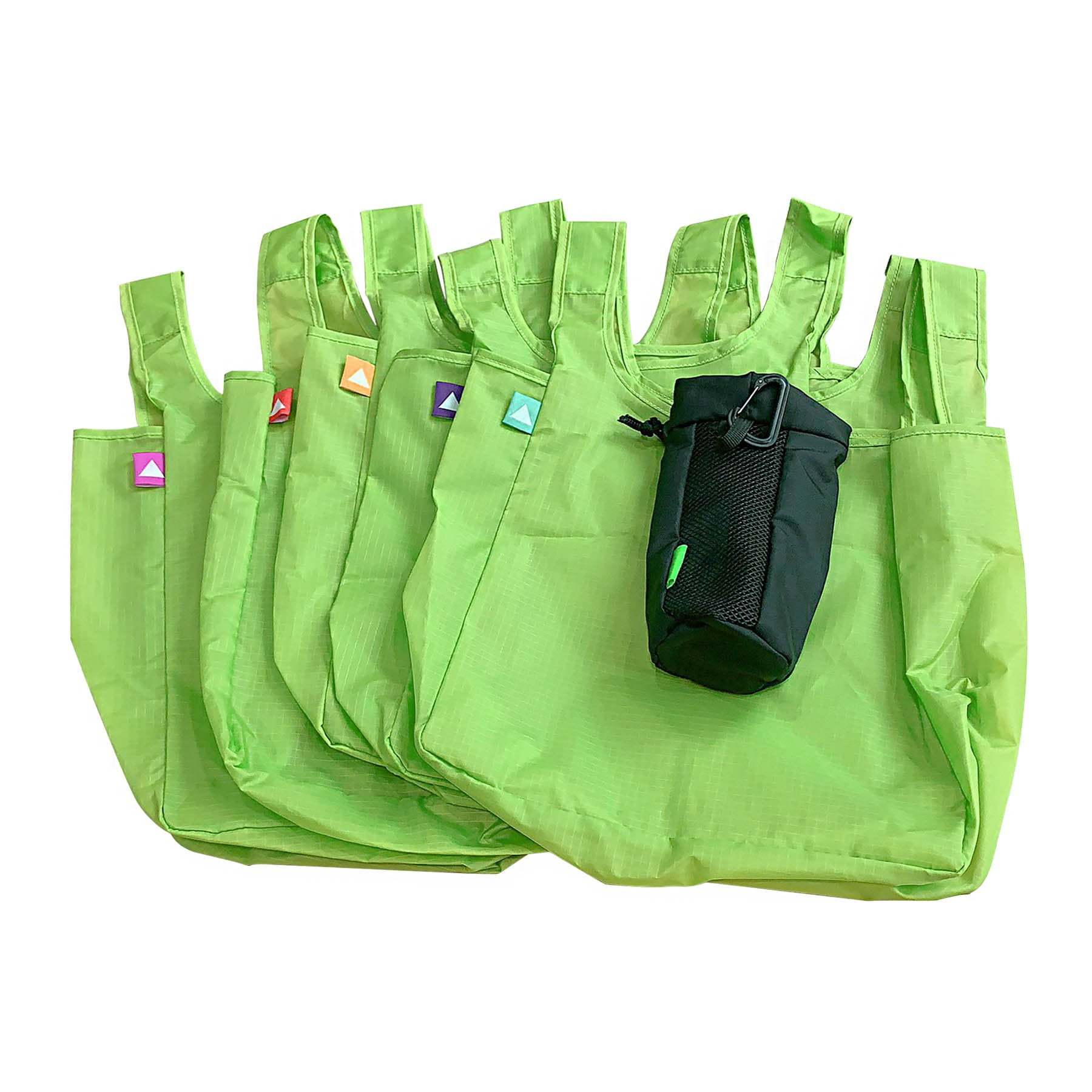 Zenpac- Green Ripstop Nylon Grocery Bags with Pouch Compact 5 Pack