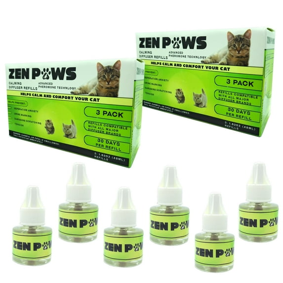 Zenpaws Upgraded No Scent - 2 Pack Diffuser Cat Relaxant Refill - 6 Bottles Total -Compatibility : Refills Compatible with All Major Brand diffusers. Feliway, Comfort Zone, ThunderEase, Relaxivet
