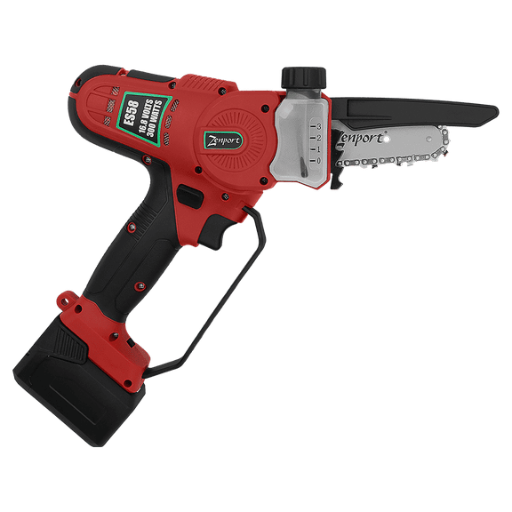 Zenport ES58 Cordless Electric Powered Chain Saw, 4" Blade, Black/Red