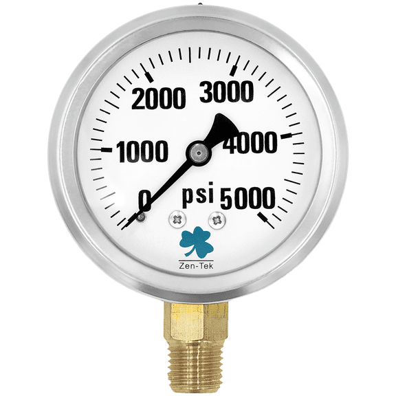 Zenport LPG5000 Glycerin Liquid Filled Pressure Gauge, 5000 PSI - 3 Pack