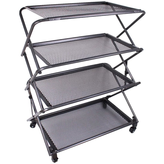 Zenree 4-Tier Foldable Steel Kitchen Shelf Organizer, Black, 39" - Has Wheels for Easy Transport, Perfect for Outdoor Cookouts, or Extra Storage
