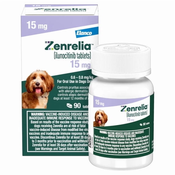Zenrelia (Ilunocitinib Tablet) Once Daily Prescription Itch Relief for Dogs 15 mg (90 Count)