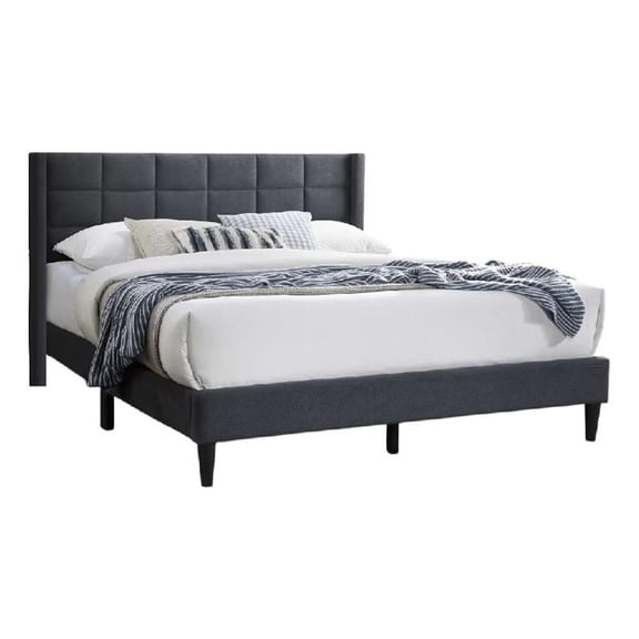 Zensa Full Bed-Charcoal Gray Linen Upholstery-Padded Wing Headboard