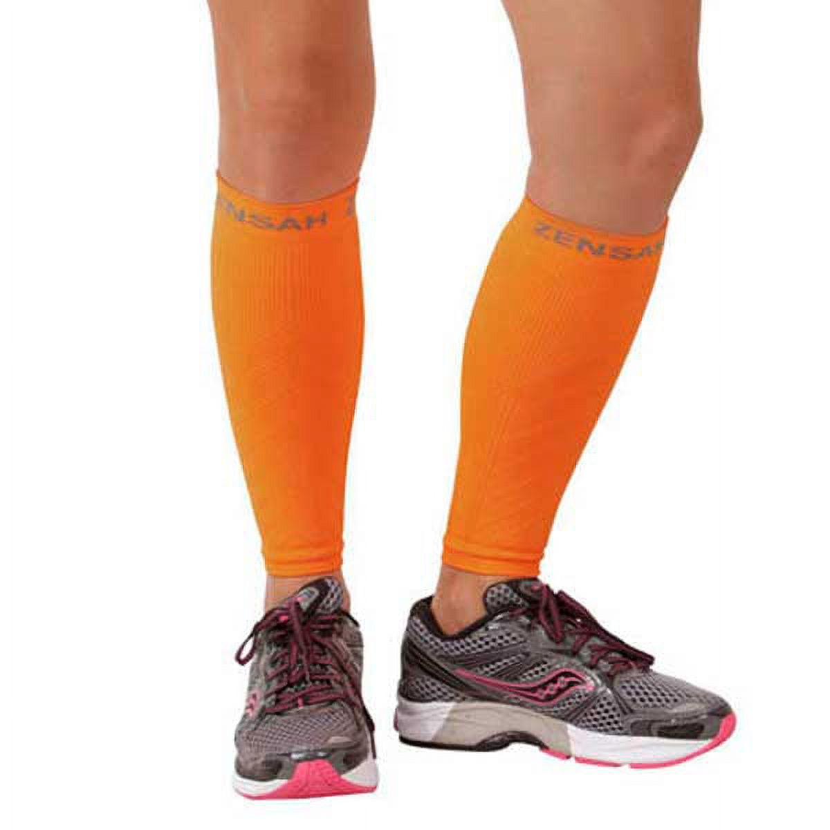 Zensah Compression Leg Sleeves-Neon Orange Small/Medium 