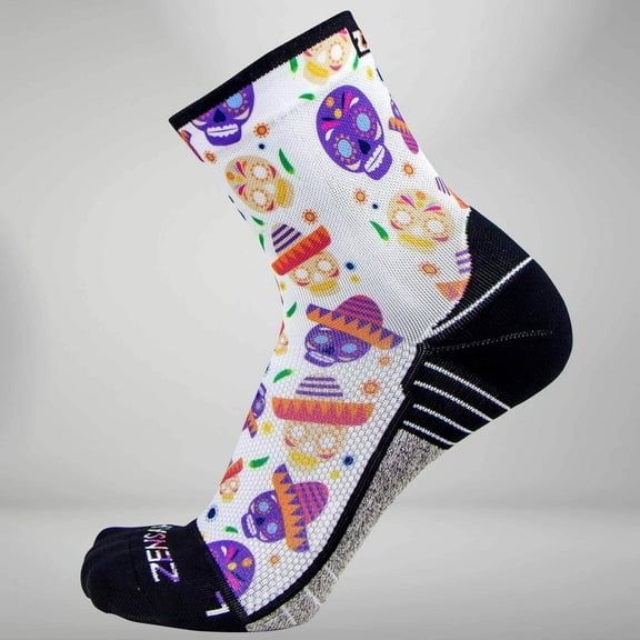 Zensah Day Of The Dead Doodle Socks (Mini Crew) S / White