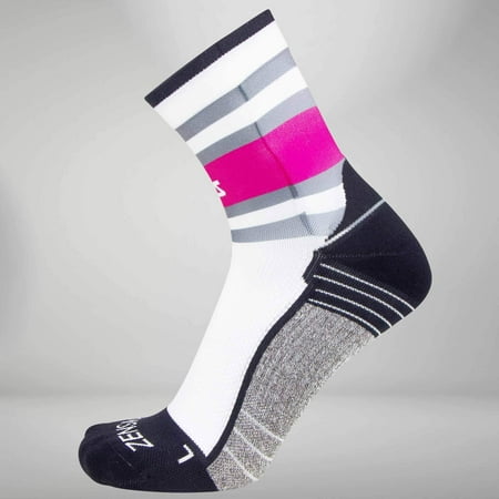 Zensah Retro Border Stripes Socks (Mini-Crew) L / Neon Pink/Grey