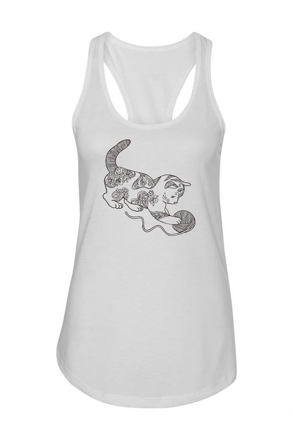 Zentangle Cat And Wool Ball Tank Women -Image by Shutterstock, Female x-Large