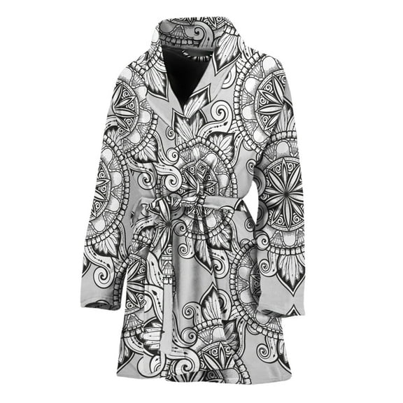 Zentangle Floral Pattern Women Bathrobe One Size Univeral Fits Fashion Lightweight Plush Fleece Long Robe For Women