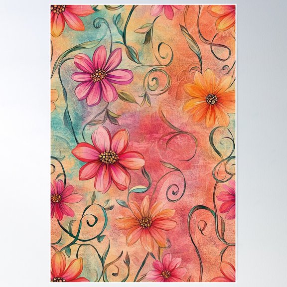 Zentangle Spring: Floral Patterns With Early Bloomers (24/100) Poster Wall Art, Modern Wall Decor For Living Room Bedroom, 8x12 UNFRAMED