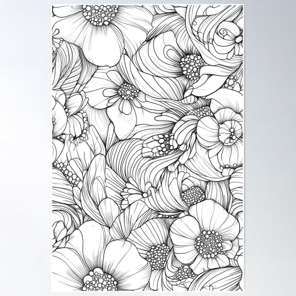 Zentangle Spring: Floral Patterns With Early Bloomers (34/100) Poster Wall Art, Modern Wall Decor For Living Room Bedroom, 12x18 UNFRAMED