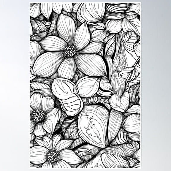 Zentangle Spring: Floral Patterns With Early Bloomers (36/100) Poster Wall Art, Modern Wall Decor For Living Room Bedroom, 8x12 UNFRAMED