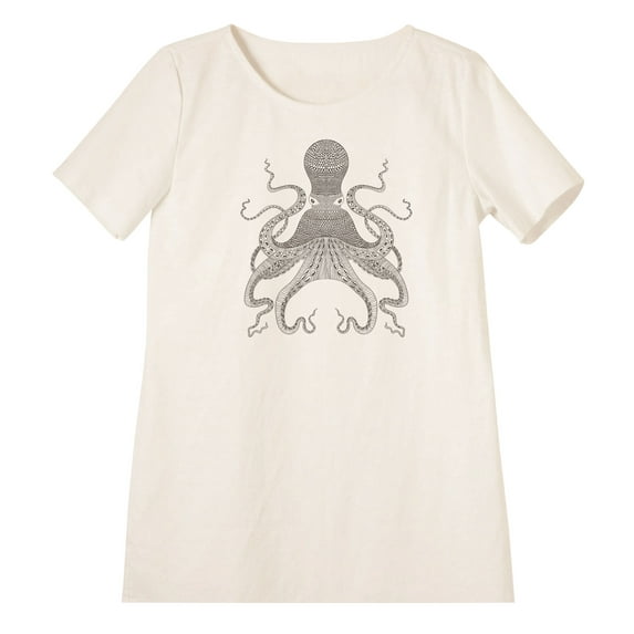 Zentangle Stylized Black Octopus Printed Linen Mini Shift Dress WDS_06 18