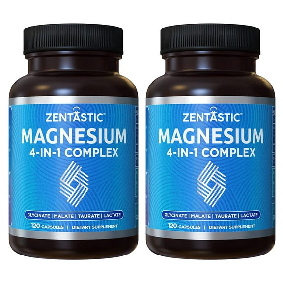 Zentastic 4-In-1 Magnesium Complex - Chelated Magnesium Glycinate, Malate, Taurate & Lactate - High Absorption For Relaxation, Calm, Bones, Muscles - Magnesium Supplement - 240 Magnesium Capsules