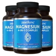 Zentastic 4-In-1 Magnesium Complex - Chelated Magnesium Glycinate, Malate, Taurate & Lactate - High Absorption For Relaxation, Calm, Bones, Muscles - Magnesium Supplement - 360 Magnesium Capsules
