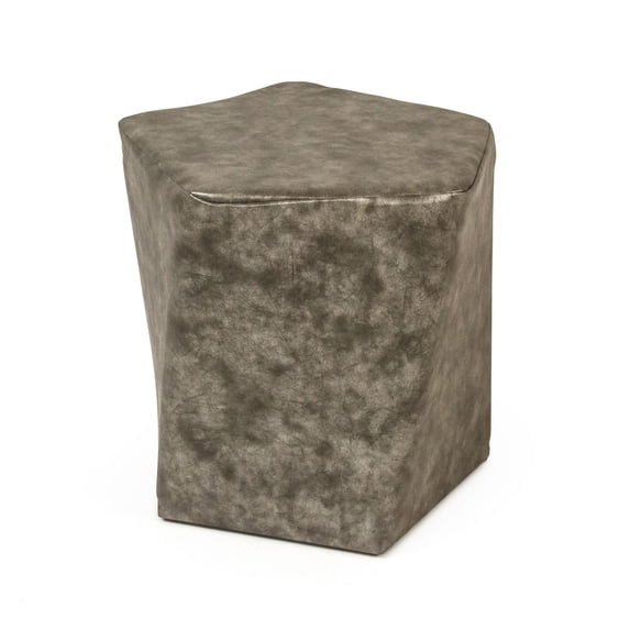 Zentique 16.75" Gray and White Distressed Finish Upholstered Twisted Pentagon Stool