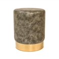 thumbnail image 1 of Zentique 17" Gray and Gold Distressed Finish Upholstered Cylindrical Vanity Stool, 1 of 2