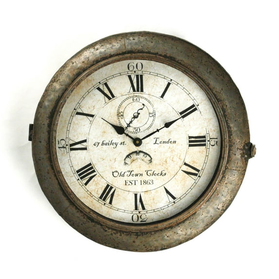 Zentique 18" Gray and White Round Distressed Finish Wall Clock