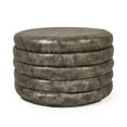 thumbnail image 1 of Zentique 20.5" Gray Distressed Finish Upholstered Cylindrical Ottoman, 1 of 2