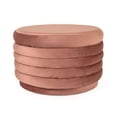 thumbnail image 1 of Zentique 20.5" Pink Upholstered Cylindrical Ottoman with Ribbed Sides, 1 of 2