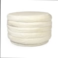 thumbnail image 1 of Zentique 20.5" White Upholstered Cylindrical Ottoman with Ribbed Sides, 1 of 3