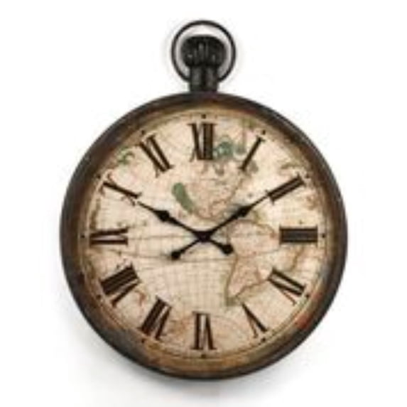 Zentique 37.5" Ivory and Black Round Distressed Finish World Clock