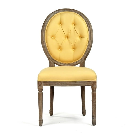 Zentique 41" Yellow and Brown Tufted Round Back Medallion Side Chair
