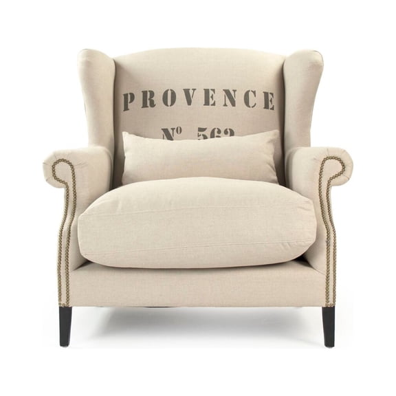 Zentique 45" Beige and Brown Napoleon Upholstered Half Wingback Chair
