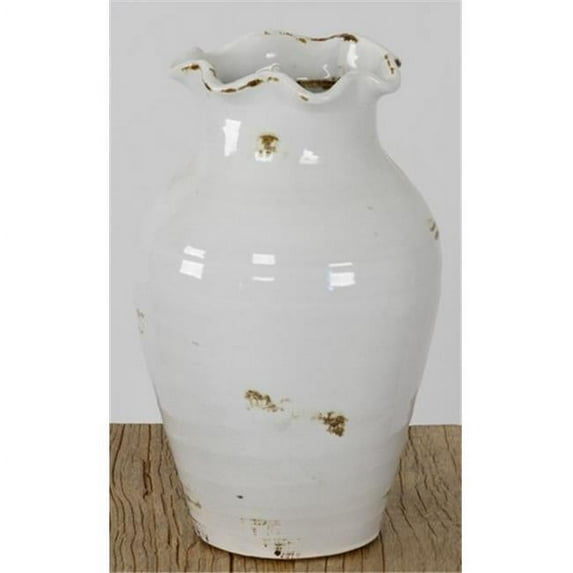 Zentique 7161 L White Ceramic Vase, White - 9 x 14 x 9 in.