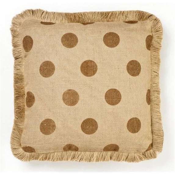 Zentique BP004 Brown Dot 20 in. Square Burlap Pillow Jute Brush Fringe, 20 x 20 in.