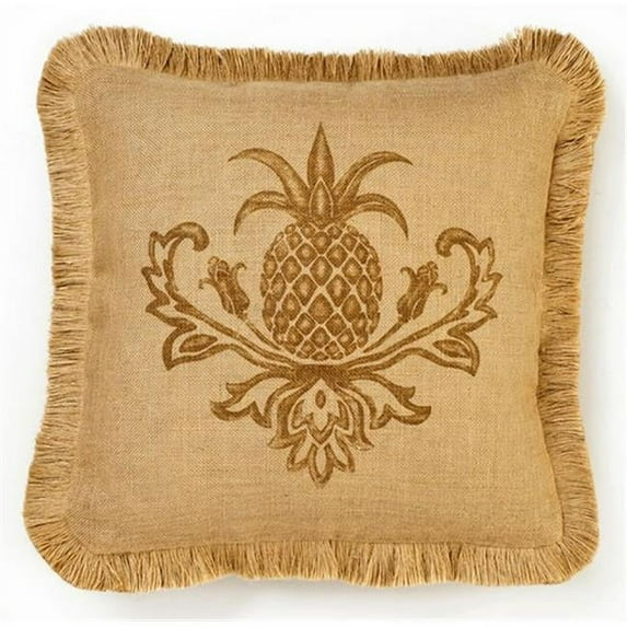 Zentique BP005 Brown Pineapple 20 in. Square Burlap Pillow Jute Brush Fringe, 20 x 20 in.
