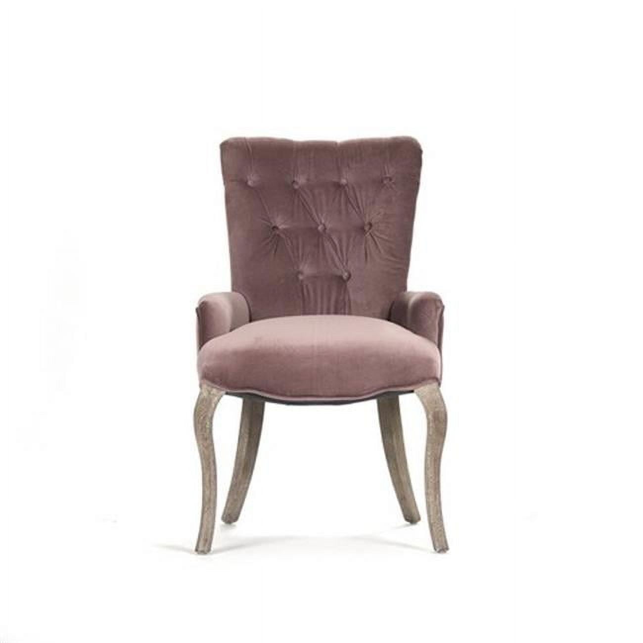 Iris Rose Velvet and Limed Grey Oak Tufted Accent Chair