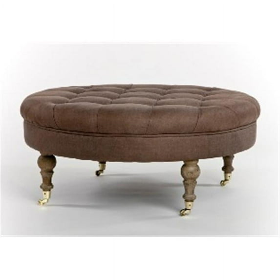 Zentique CF056-2 E272 A008 Maison Tufted Round Ottoman, Aubergine Linen - 40 x 17 x 40 in.