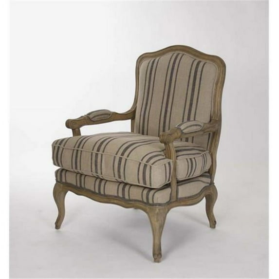 Zentique CFH004-1 E255-3 Stripe Blue Bastille Love Chair- English Khaki Linen with Blue Stripe - 28 x 38 x 26 in.