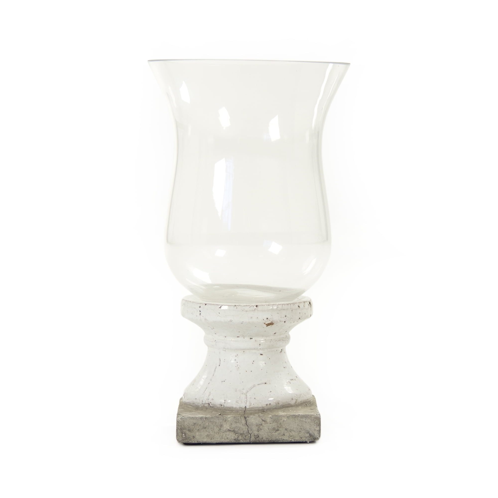 Distressed Off-White Ceramic Bell-Shaped Tabletop Hurricane