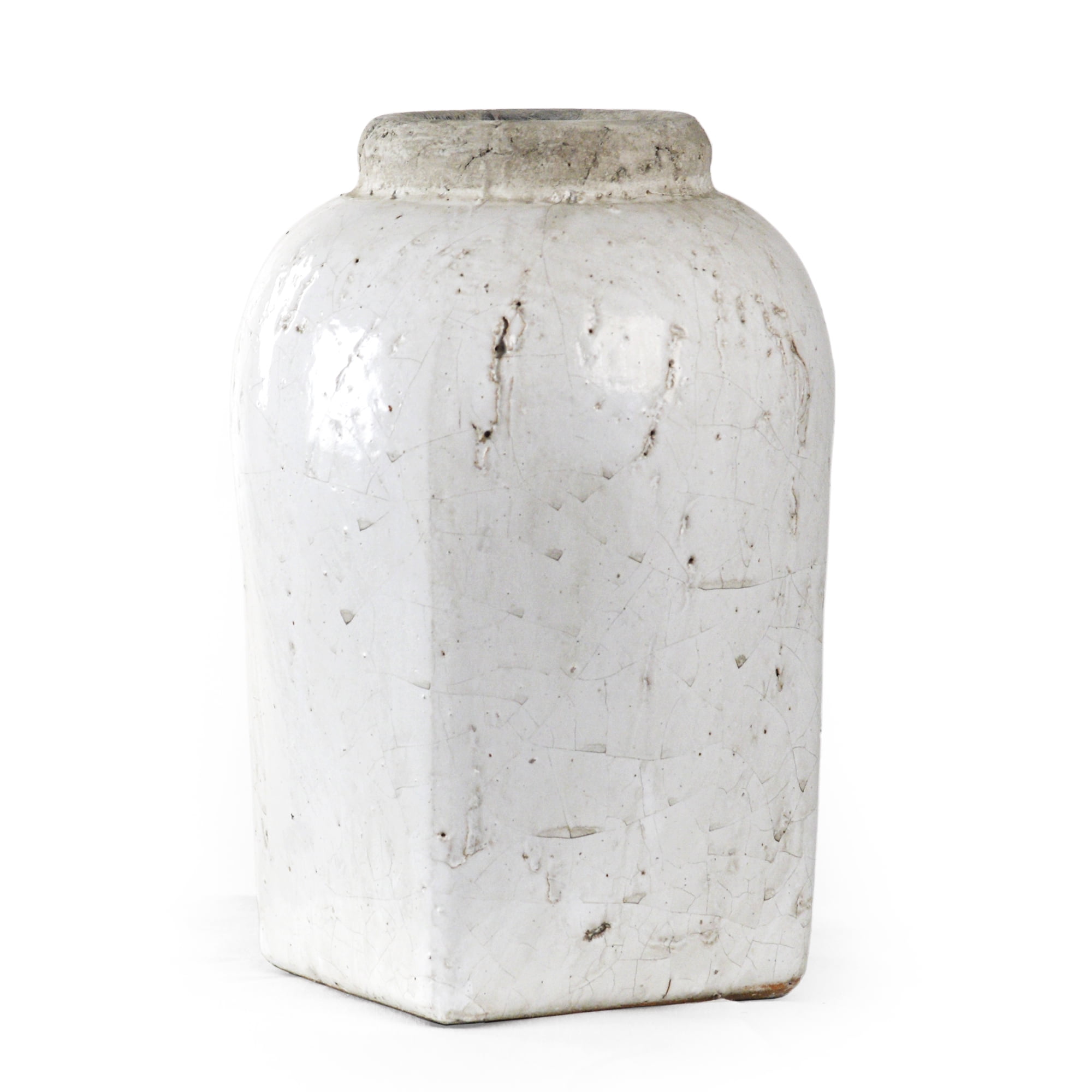 Distressed White Ceramic Decorative Table Vase