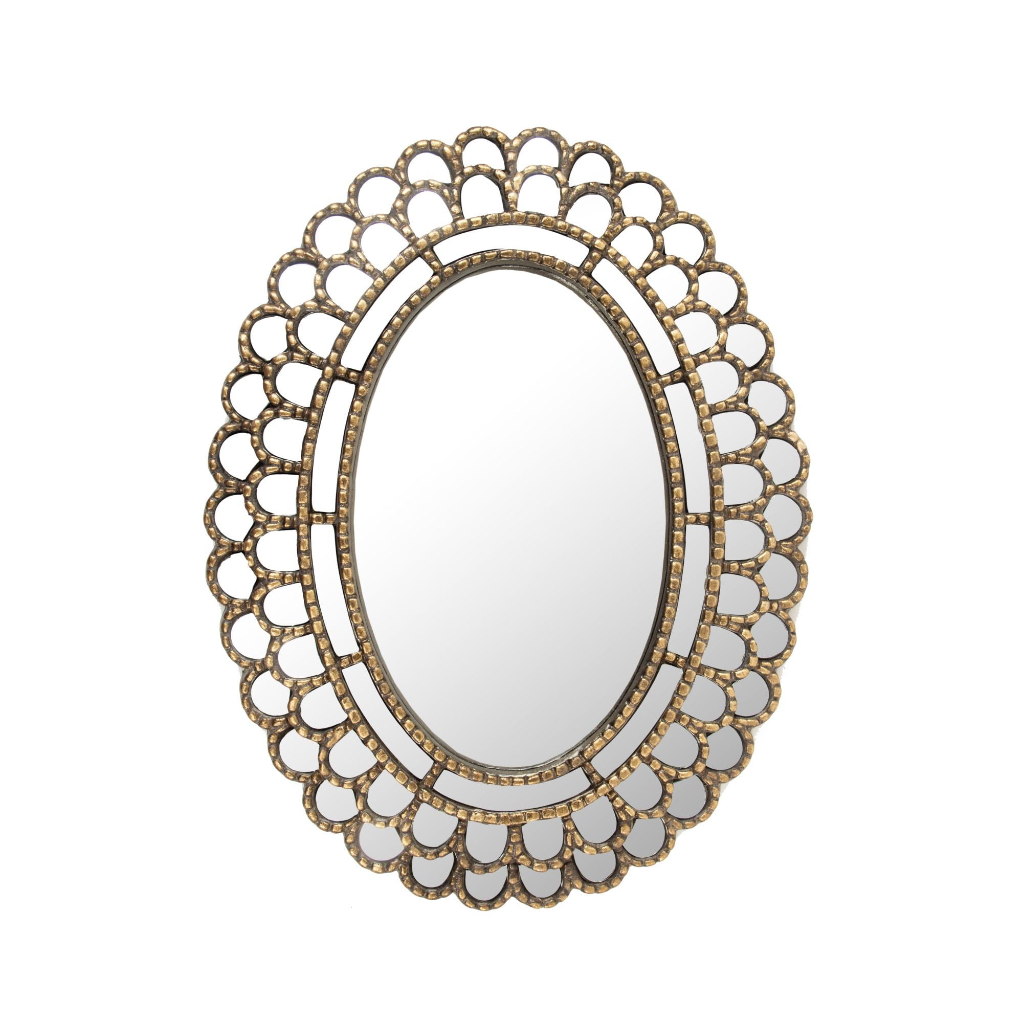 Antique Gold Rectangular Wood-Textured Flueur Wall Mirror