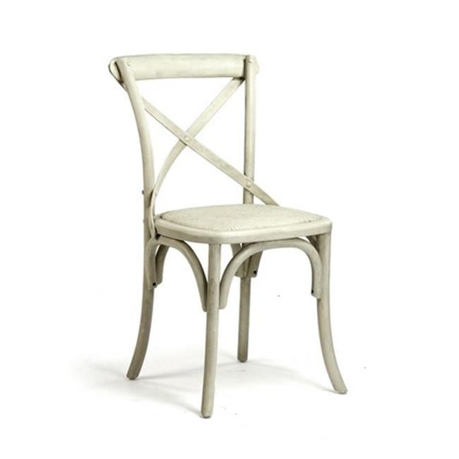 French Antique Off-White Oak Cross-Back Side Chair