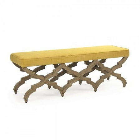 Zentique LI-S13-18-100 Yellow 57 x 19 Judith Bench, Natural & Yellow Raw Silk