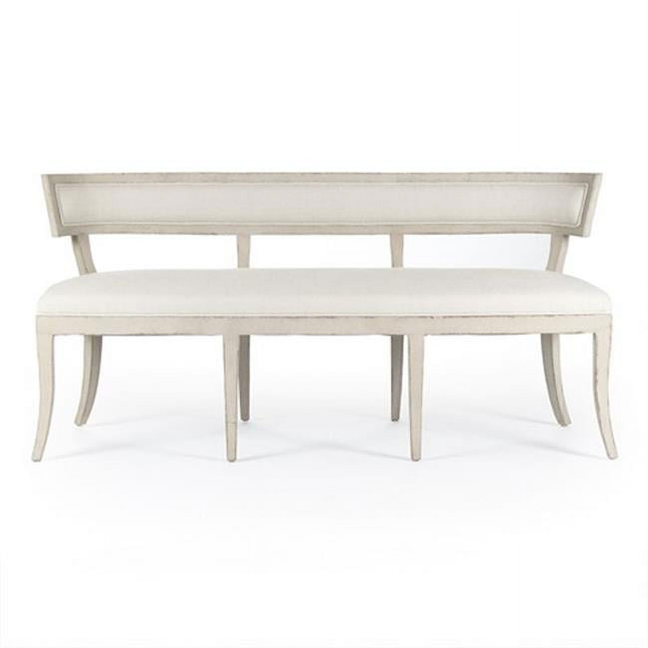 Cream Linen Upholstered Bench with Birch Frame