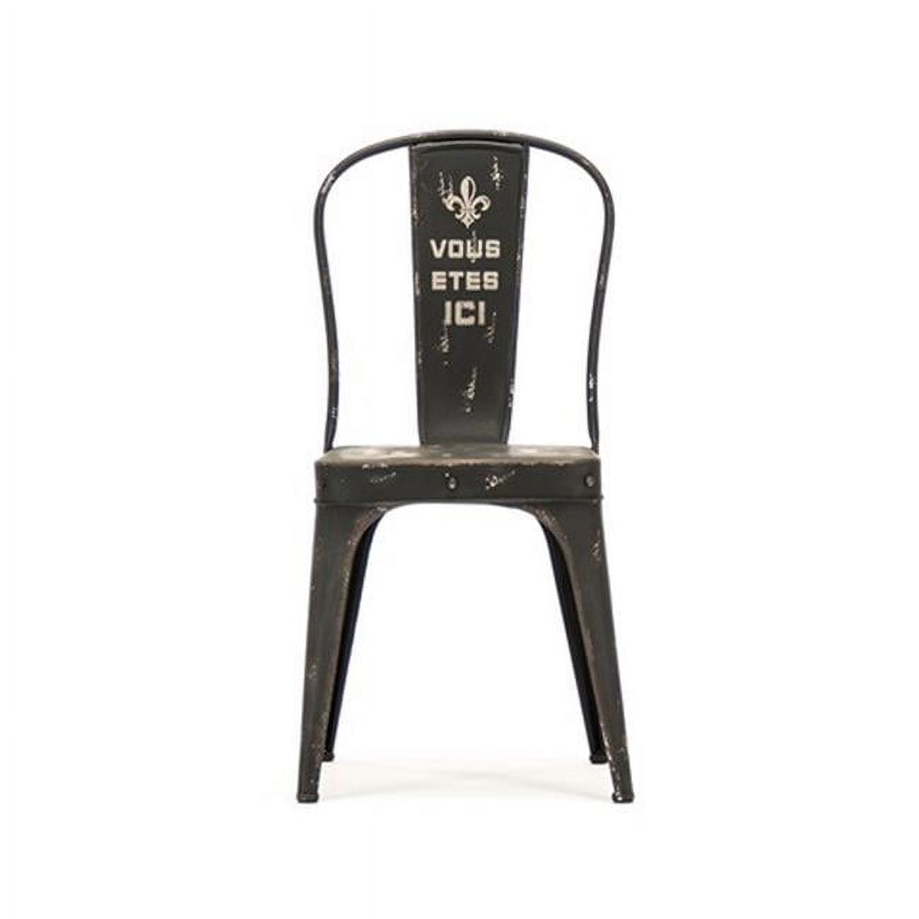Antique Black Leather Upholstered Slat Side Chair
