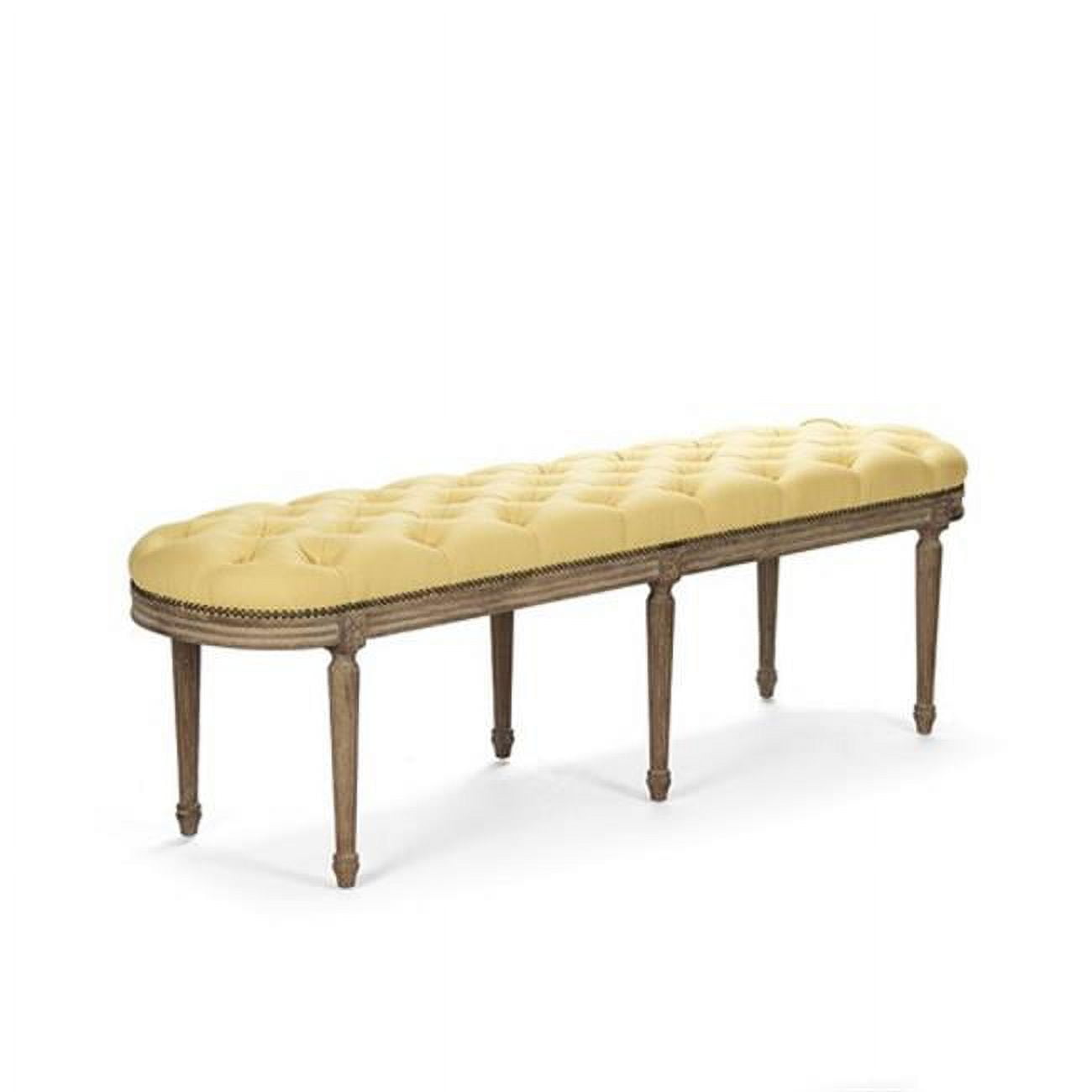 Michel 62" Yellow Linen Upholstered Bench with Limed Grey Oak Frame
