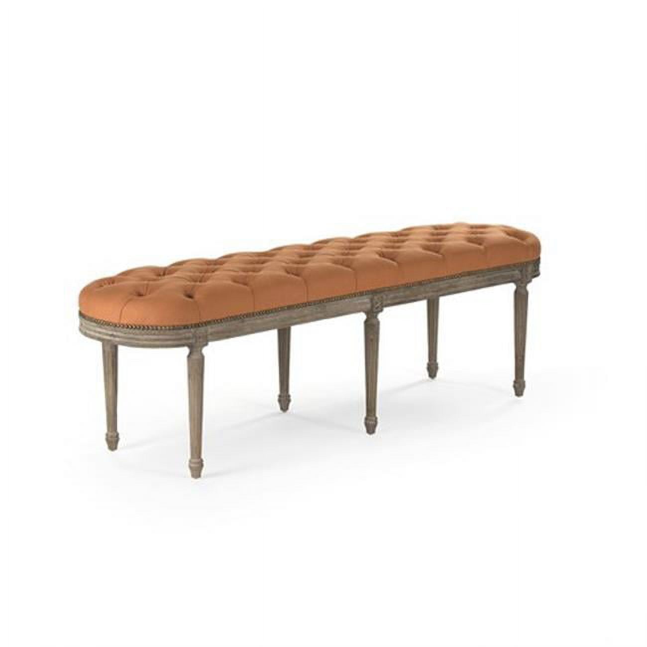 Michel Limed Grey Oak Tufted Bench with Orange Linen Seat