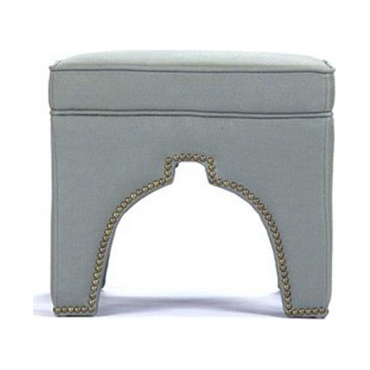 Sea Foam Green Linen Square Storage Stool with Nailhead Trim