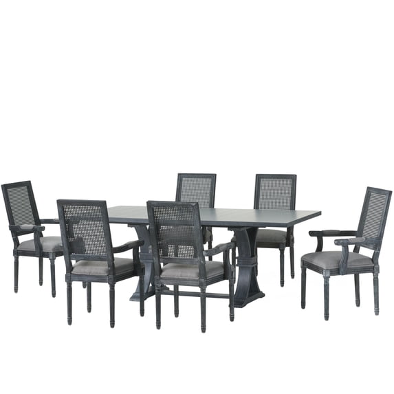 Zentner French Country Wood and Cane 7-Piece Expandable Dining Set, Gray