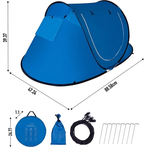 Zento Best Pop Up Beach Tent TA17 - Tent Pop Up Automatic Portable Cabana – Camping Easy Set Up Windproof, Waterproof, Canopy - 3-4 Person Sunshade Shelter with Protection and Carry Bag