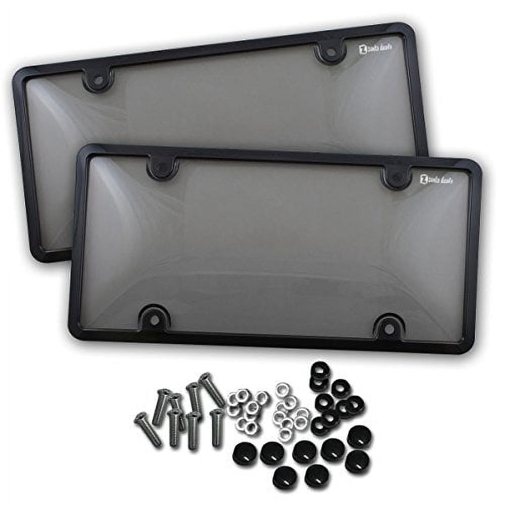 Zento Deals 2 Pieces of Unbreakable License Plate Shield Covers-Smoke-Tinted  Shield Black-Fits All Standard 6x12 Inches Novelty/License Plates 
