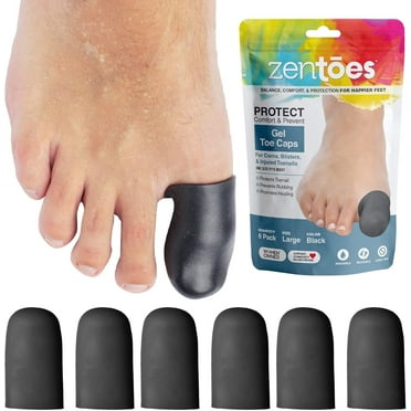 Zentoes 6 Pack Gel Toe Cap and Protector - Cushions and Protects Big Toes (Large, Black)