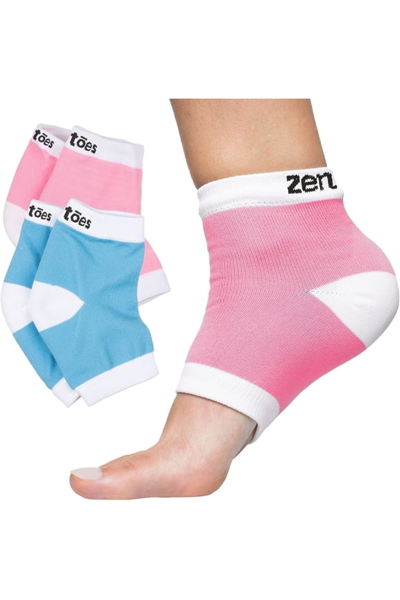 Moisturizing Heel Socks 2 Pairs Gel Lined Toeless Spa Socks to Heal and Treat Dry, Cracked Heels While You Sleep (Cotton, Blue and Pink)