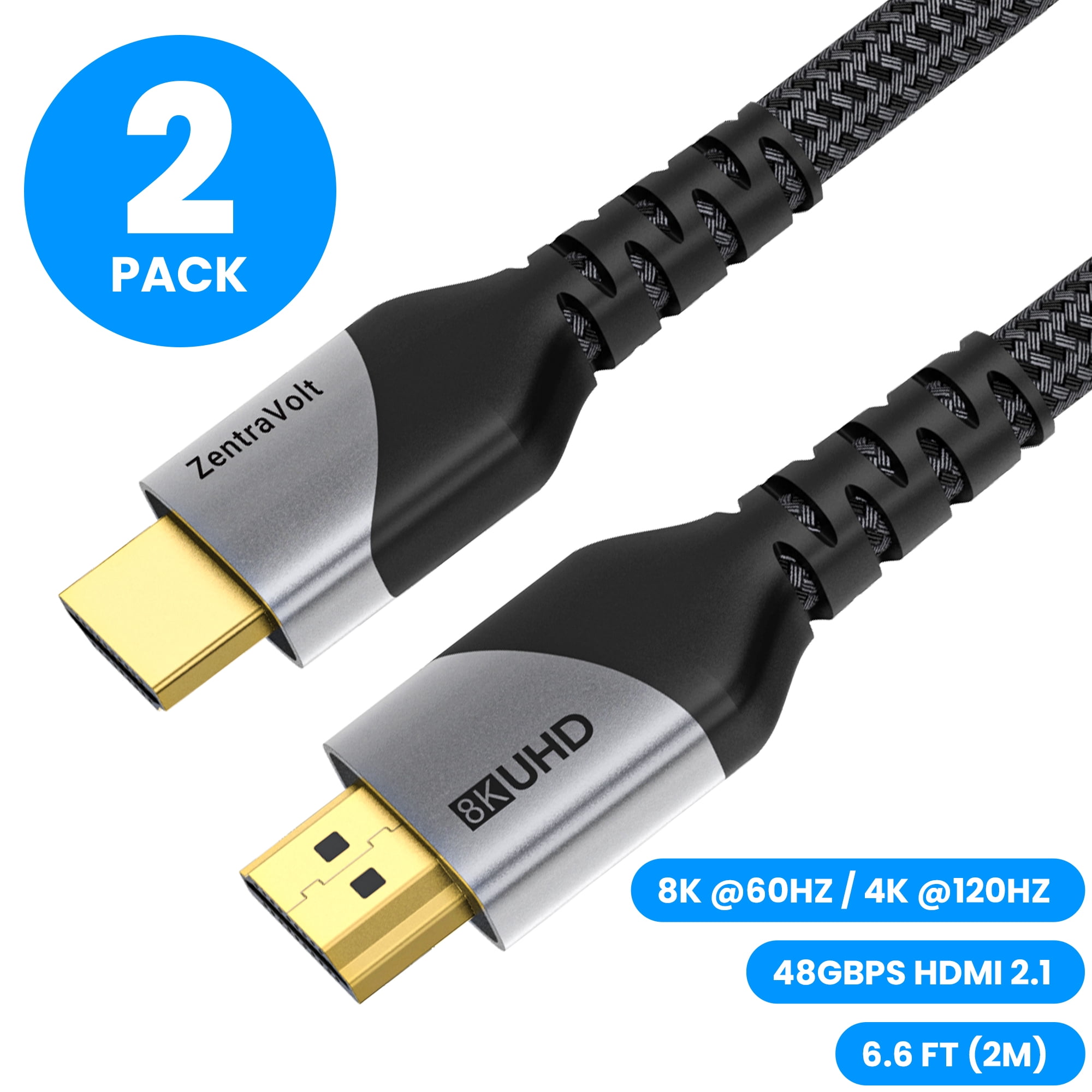 ZentraVolt 8K HDMI Cable 6.6ft, Ultra High Speed 48Gbps, HDMI 2.1